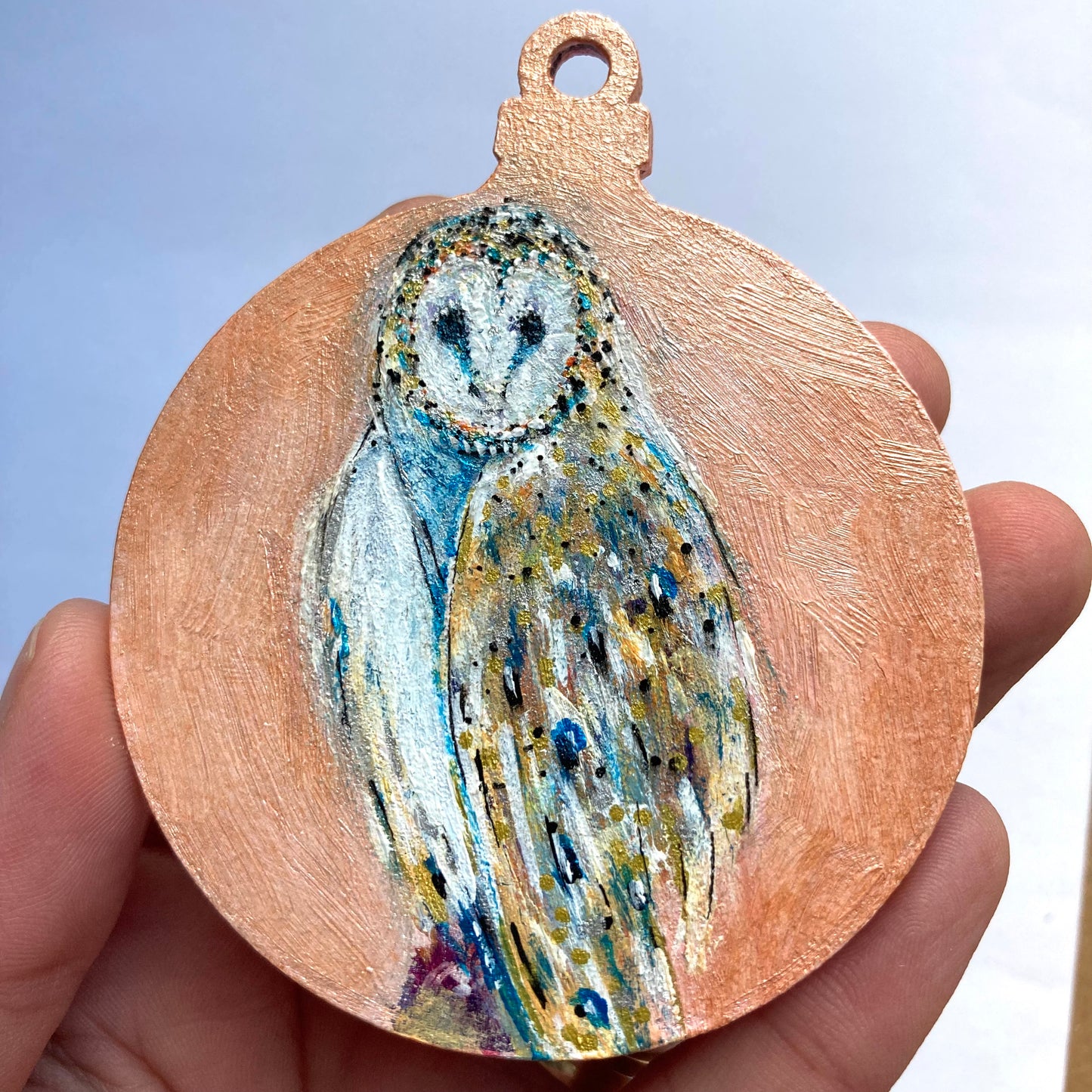 Hand painted Hanging Ornament (owl perched)