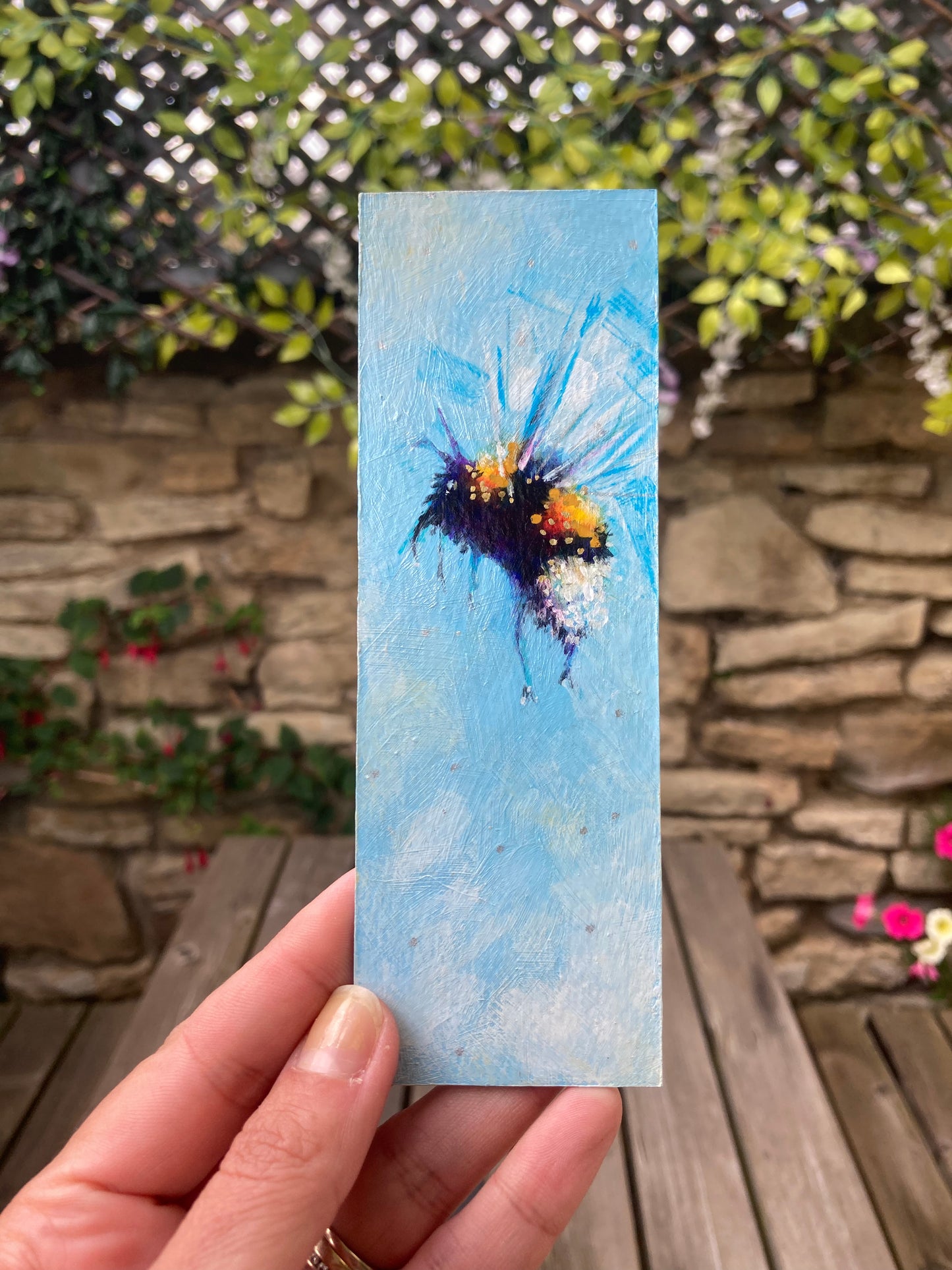 Bee Blue Bookmark hand painted